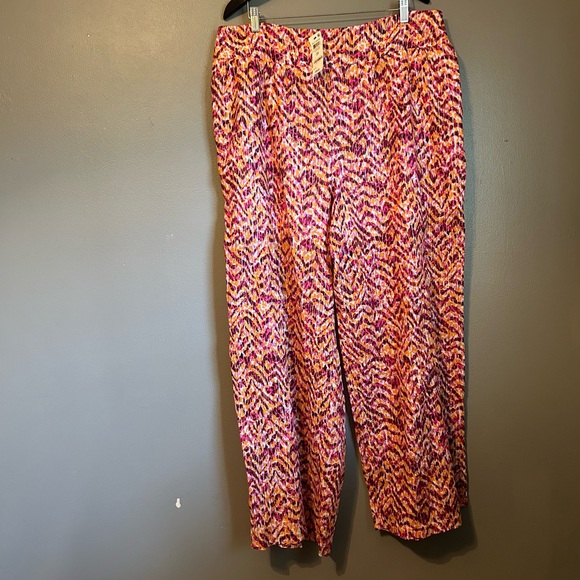 NWT Bar III 3X Womens Orange Pink Wide Leg High Rise Tiger Tracks Lounge Pants! - Picture 3 of 16